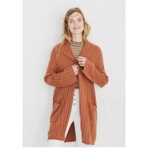 Madewell Wool Blend Duster Piedmont Ribbed Cardigan Sweater Burnt Orange Size XS